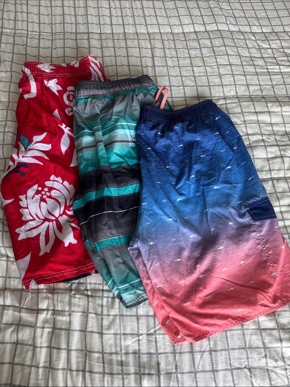Amazon Men's Swim Trunks Trio - Red, Teal & Blue Gradient